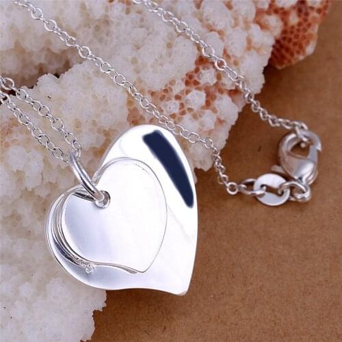 New 925 Sliver Heart Pendant Link Chain Or Snake Chain Necklace Fashion Jewelry For Women&Girls Wedding EngagementBeautiful Gift