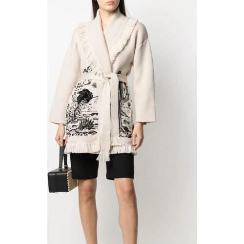 Autumn Winter Fashion Womens High Quality Belt tassels Cashmere Cardigans Chic elegant Belt Knitted overcoat C879