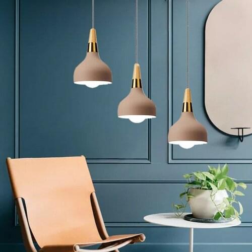 Khaki Pendant Light For Kitchen Island Metal Lighting Fixtures Bedroom Lights Office Modern Ceiling Lamp Bar Wood Pendant Lamps
