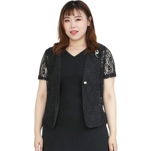 Plus Size Thin Lace Tops Single Button Summer Shirts Short Sleeve Casual Blouses Shirt Blusas Mujer Outerwear