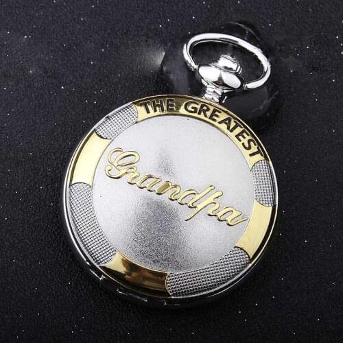 2019 Luxury Silver Golden THE GREATEST Grandpa Quartz Pocket Watch Roma Numerals Pendant Necklace Fob Chain For Men Gifts