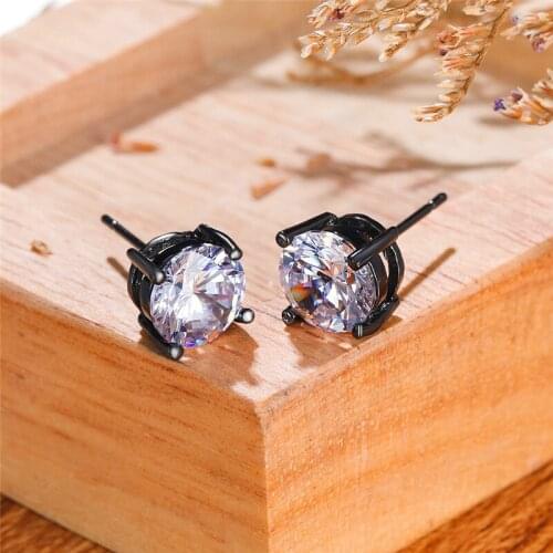 Luxury Female White Black Crystal Jewelry Classic 14KT Black Gold Small Stud Earrings Vintage Round Zirconia Wedding Earrings