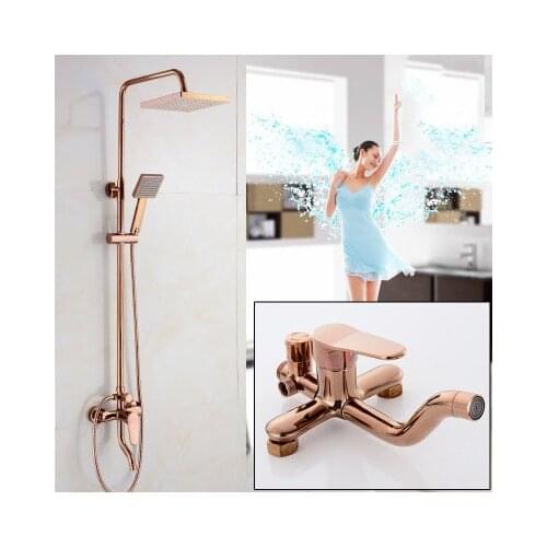 Bathroom Shower Mixer Faucet Rose Gold with 8" Shower Head Hand Shower Bathtub faucet