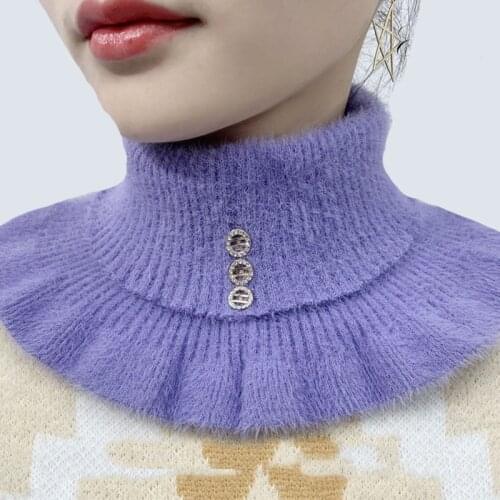 Womens Fake Collar Protects Cervical Spine Scarf Winter Cycling Thicken Elastic Faux Mink Velvet Rhinestone Warm Bib Snood P77