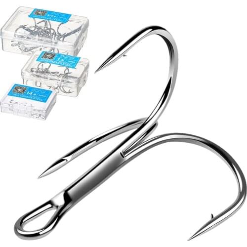 DONQL 10pcs/ Box Treble Fishing Hooks Set Carbon Steel Barbed Fishhooks Super Sharp Carp Triple Hooks Sea Tackle Accessories