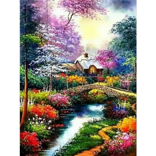 Needlework Diamond Embroidery Villa Nature Diy Diamond Painting Sale Crystal Diamond Mosaic Full Square Drill Rural Landscapes