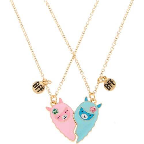 Hanreshe BFF Crystal Necklace Best Friends Friendship Heart Enamel Pendant Liama Couple Necklace Cartoon Punk Jewelry Gift Girls