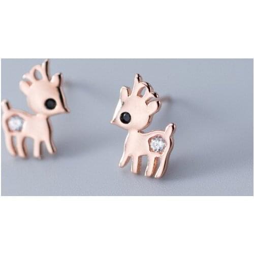 MloveAcc Lovely Deer 100% 925 Sterling Silver Stud Earrings S925 Fashion Jewelry for Women Girl Christmas Gift