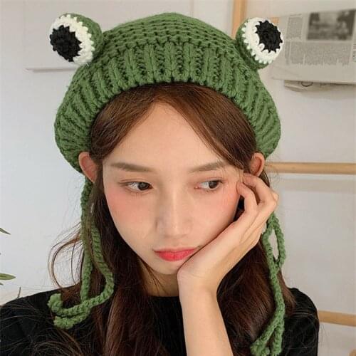 Winter Skullies Cute Women Frog Hat Crochet Knitted Hat Costume Beanie Hats Cap Women Gift Hip-hop Cap Photography Prop Party