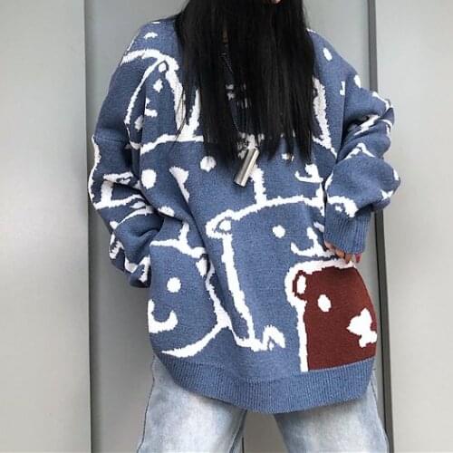 Winter WomenS Sweet Pullover Sweater Women Autumn Loose Full Sleeves Harajuku Cartoon Embroidery Sweater Oversized Pullover