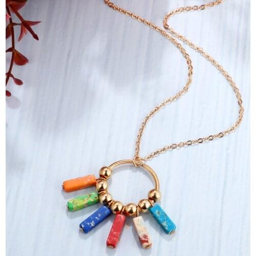 ZOSHI Natural Stone Beads Chakra Necklace Jewelry Handmade Multi Color Gold Chains Necklace Friendship Gifts