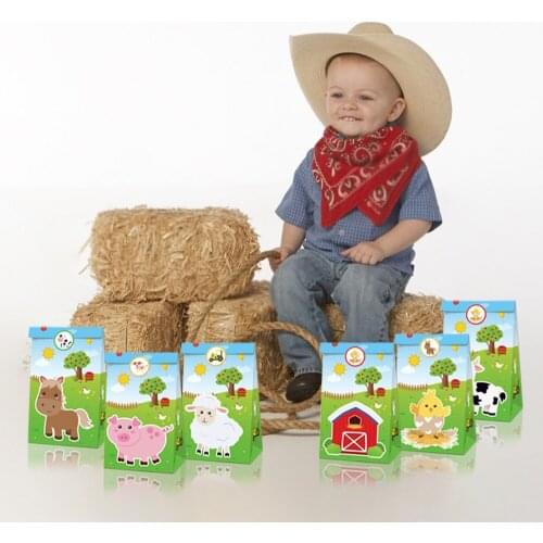 12pcs/lot Paper Candy Bag for Kids Farm Animals Pig Cow Sheep Theme Party Baby Shower Gift Bag Party Decoration Party Supplies