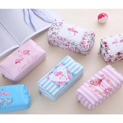 18.5*8.5cm Women Key Card Earphone Cosmetic Bag With Zipper Flamingo Large Storage Cartoon Travel Cosmetic Bag