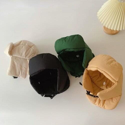 2021 Korean windproof and warm quilted children Lei Feng hat fashion pilot hat solid color ear protection cap 52-54cm