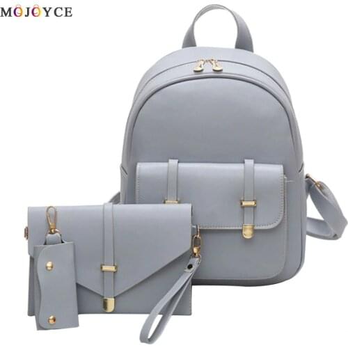 3pcs/Set Classics Fshion PU Leather Women Backpack Girls Solid Shoulder Female Mini Backpack Lady Composite Bag Mochila Feminina