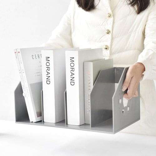 4 Grid Plastic Gray Book Holder Bookends for Shelves Book Support Stand Rack Office Desk Magazine File Document Holder Organizer