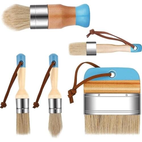 5 Pieces Chalk And Wax Paint Brushes Natural Bristles Wooden Handle DIY Painting And Waxing Brushes For Art Craft