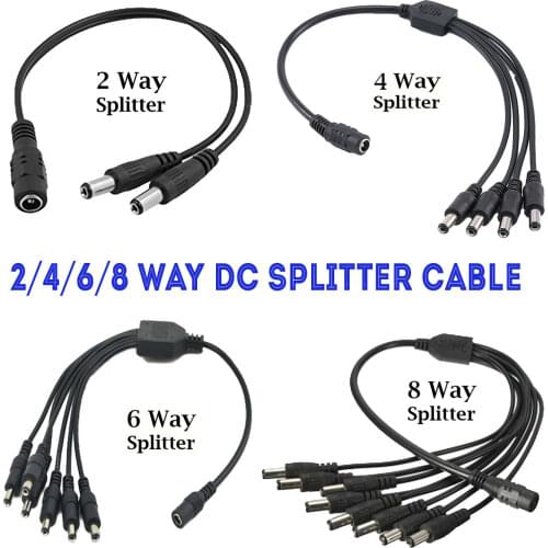 2 4 6 8 Way CCTV DC Power Splitter Adapter Cable for 12V 9V PSU Security Camera