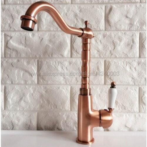 Antique Brass Kitchen Faucet Cold and Hot Water Mixer Single Handle 360 Degree Rotation Knf414