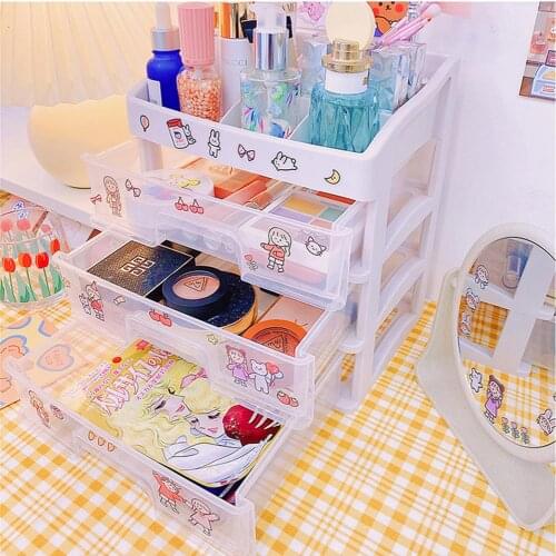 Kawaii Large Capacity Transparent Drawer Type Desktop Organizer Pen Holder School Cute Office Stationery Desk Storage Box
