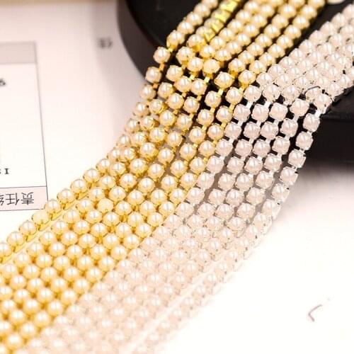 CJSIR 1 Yard Single Row Copper Metal Base Full ABS Pearl Cup Chain Garment Trim DIY Cloth Hat Bags Shoes Accessoires