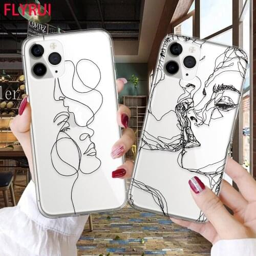 Abstract Art Women Face Line Soft Phone Case For iPhone 11 Pro Max 12 Pro SE 7 8 Plus XR XS Max X simple couples Kiss Soft Cover