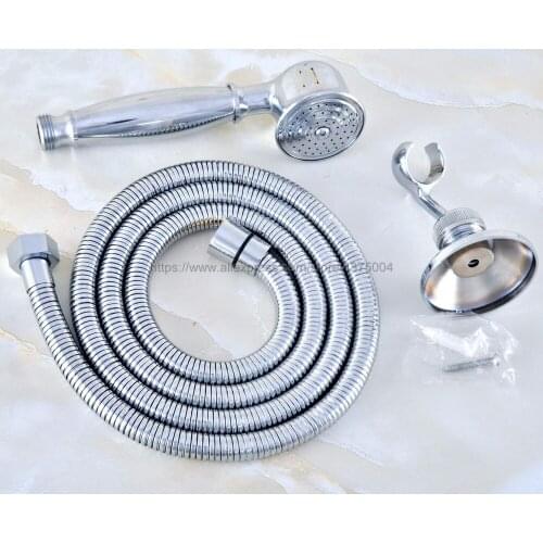 Bathroom Polished Chrome Shower Head Set With shower holder And 1.5 M Plumbing Hose Rainfall hand held Shower Head Water Nhh024