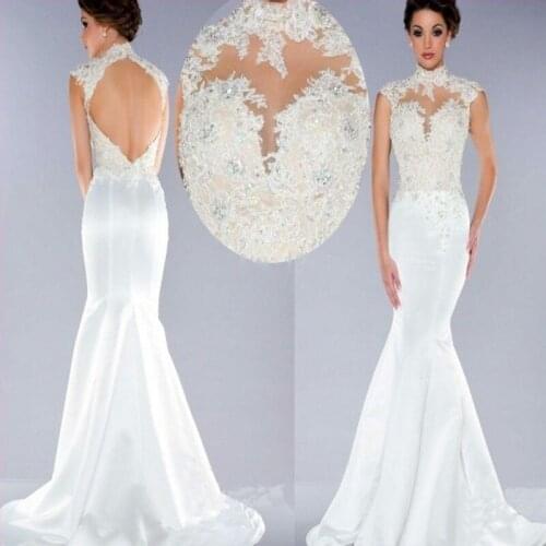 Elegant 2018 High Neck Luxury Appliques Beaded Design Open Back Mermaid Party bridal Gown Vestidos mother of the bride dresses