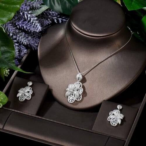 HIBRIDE Charm Flower Pendientes Earring Sets Korean Style White Gold Color Color Bridal Jewelry Sets bijoux femme N-1691