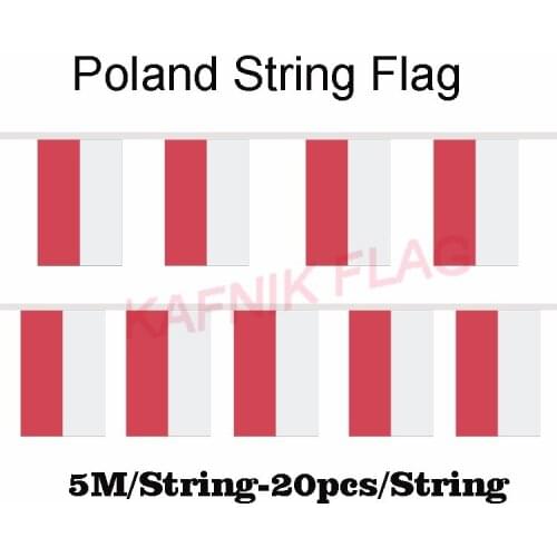 KAFNIK,5 meters 20 faces 14*21CM Poland String Flag Banner Bar For Party Decoration/World Event Carnival Decor
