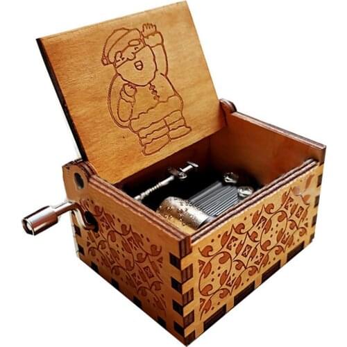 Classic Santa Claus Wooden Hand Crank Music Box Art Craft Table Decor Collection Figurines & Miniatures