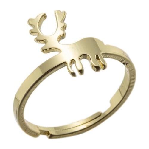 Stainless Steel Deer Knuckle Ring for Women Fashion Animal Adjustable Ring Wedding Couple Party Jewelry Christmas Accessories