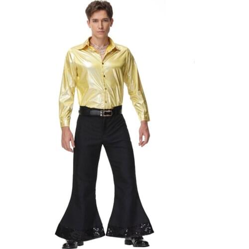 Man 70s Rock Hippie Cosplay Costume Halloween Costume for Men Vintage Fancy Dress Disguise Party Dancing Disco Night Club