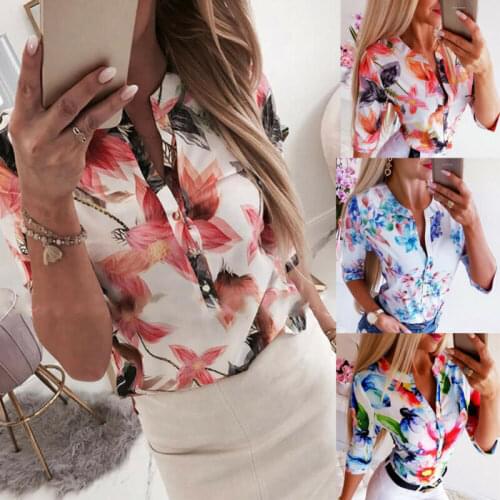 Summer Women Blouse Floral Shirt Loose Tops Office Lady Shirt Clothes Casual Button Ladies Blouses Tops Plus Size Women Shirts