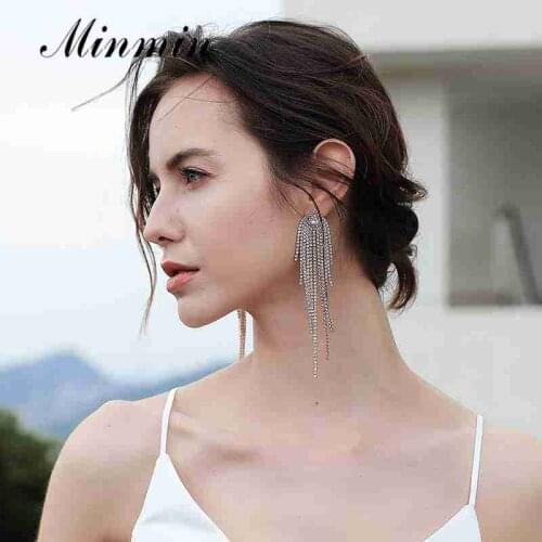 Minmin Rosegold Sparkling Rhinestone Long Tassel Wedding Drop Earrings Luxury Large Bridal Dangle Earrings Party Jewelry MEH1647