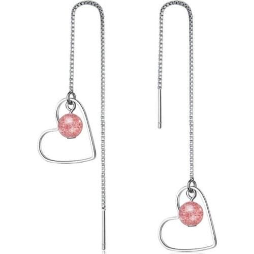KOFSAC Fashion 925 Silver Earring Sweet Love Heart Pink Strawberry Crystal Ear Line Small Fresh Earrings For Women Jewelry Gifts