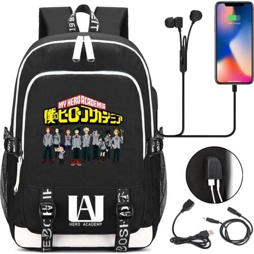 My Hero Academy Backpack Students School Bags with Usb Charging Printing Anime Laptop Casual Travel Backpacks