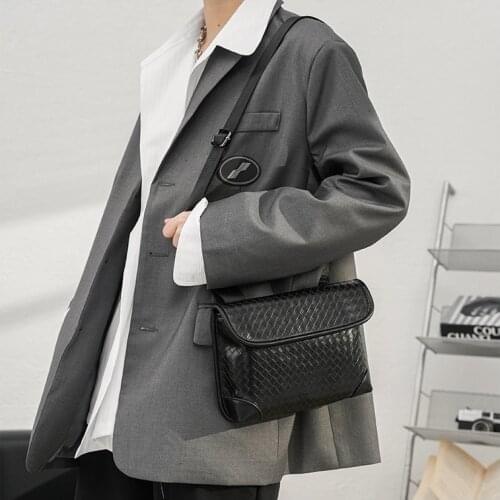 LEBSGE Men Small Diagonal Square Bag Pu Leather Black Color Street Style Small Shoulder Bag Mobile Phone Bag Crossbody Bag