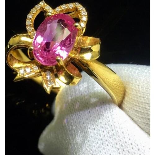 Fine Jewelry Real 18 K Yellow Gold Madagascar Origin Natural Unheat Pink Sapphire Gemstones 1.16ct Diamonds Female Wedding Rings
