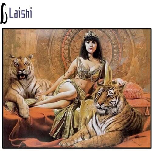 New Diamond Painting Cleopatra and the tiger Cross Stitch Full Drill Pattern Resin Diamond Embroidery Diamond Mosaic Home Decor