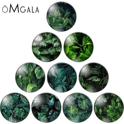 New Green Tropical Leaves Plants 10mm/12mm/14mm/16mm/18mm/20mm/25mm Round photo glass cabochon demo flat back Making findings