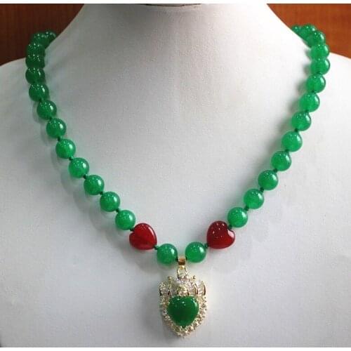 Wholesales/retail simply style 18inches 8mm green Jade necklace+ green Jade crystal plated pendant