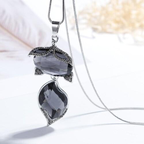 Special Fox Shaped Crystal Long Pendant Necklace Women Sweater Necklaces Wholesale Fashion Jewelry Cute Gift