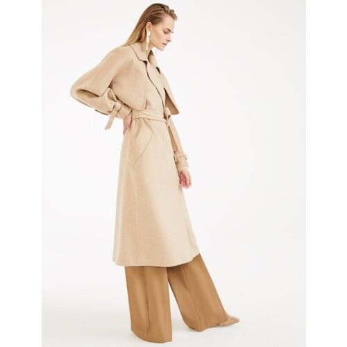 Overcoat 2021 New Autumn Winter Wool Blend Coat Women Slim With Belt Outwear Female Windbreaker Two Wear Removable Cardigan