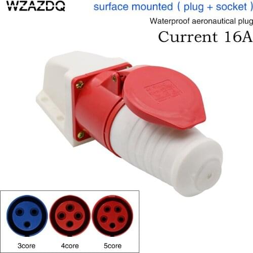 Industrial waterproof aviation plug socket connector 3 core 4 core 5 core hole 16A surface mounted with docking aviation plug