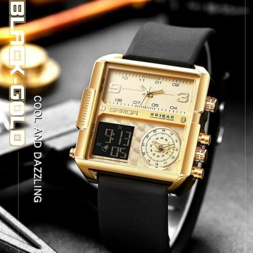 SANDA Square Men Watch 2020 Top Brand Luxury Creative 3 time Display Watches For Men Sport Waterproof Leather Clock reloj hombre