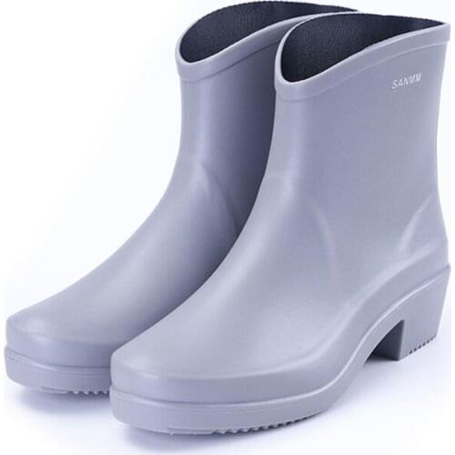 Rain Boots Fashion Ankle Womens Rainboots Rubber Waterproof Non-slip Galoshes Trendy Girl PVC Water Shoes Kitchen Work Shoes