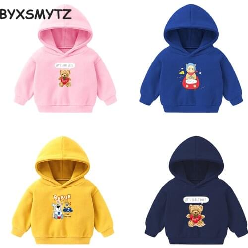 Boy Girl Sweater Autumn Winter Childrens Clothing Korean Boys Hooded Sweatshirt Baby Girls Fleece Cartoon Bear Top Kids Clothes