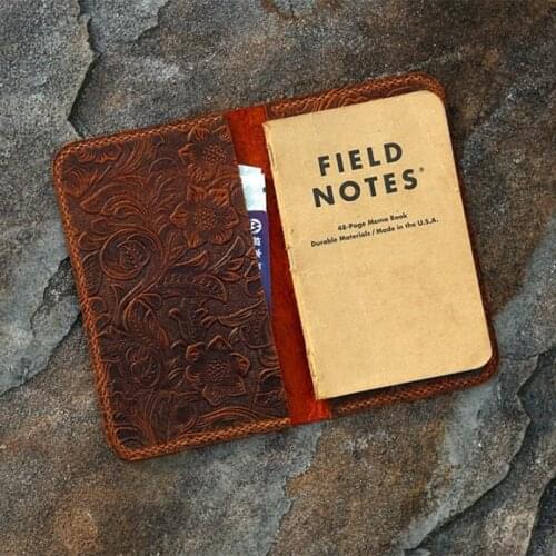 Vintage women real leather journal cover case for field notes pocket size notebook / embossing leather notebook case