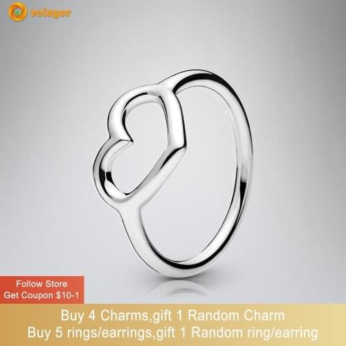 Volayer 925 Sterling Silver Rings Polished Open Heart Rings Original 925 Silver Womens Rings Engagement Rings Women Jewelry
